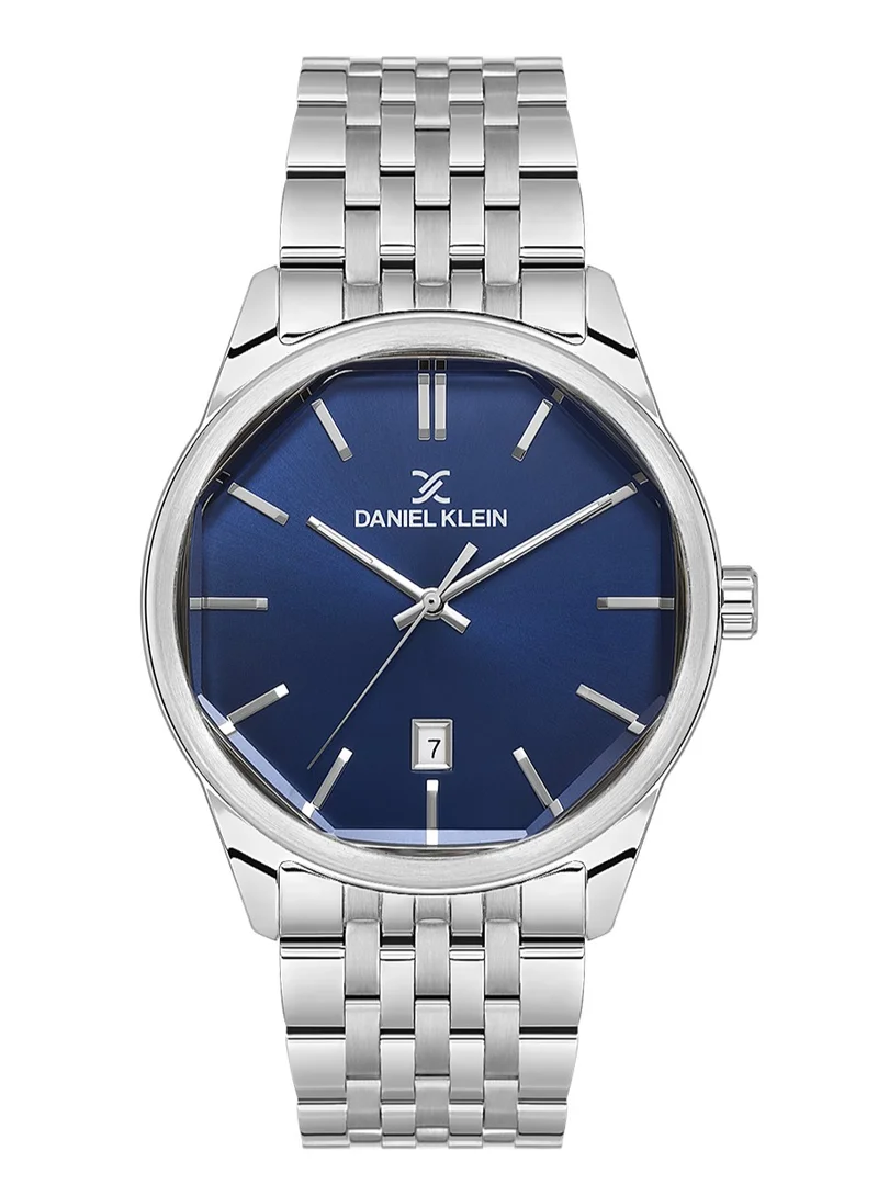 DANIEL KLEIN Men's Stainless Steel Silver Alloy Case Analog Dark Blue Round Sunray Dial Japanese Quartz Premium 50 Meters Water Resistant